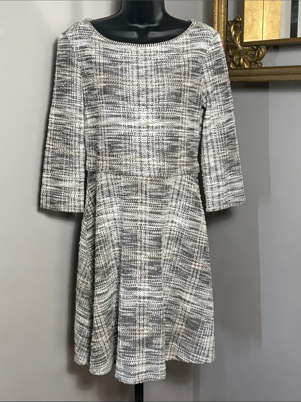NEW Max Studio Medium Classic Gray & White Textured Fit and Flare Dress NWT
